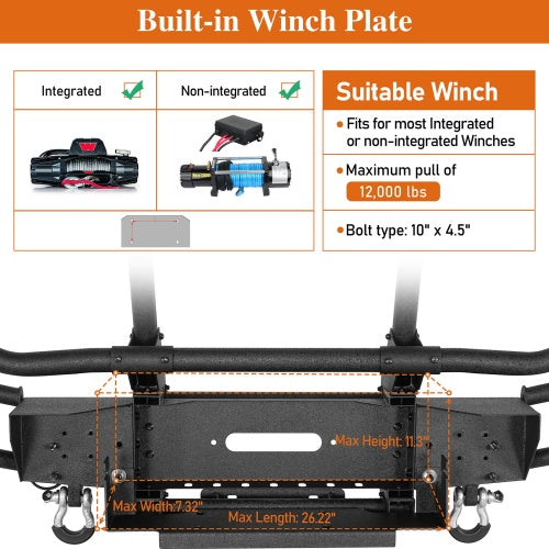 Rock Crawler Front Bumper w/ Grille Guard & Winch Plate For 2018-2026 Jeep Wrangler JL & 2020-2026 Gladiator JT - Ultralisk4x4