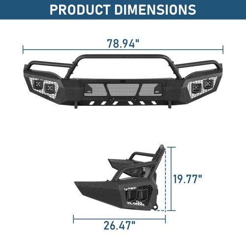 Earthshaker Series Front Bumper w/ Winch Plate & 4 × LED Lights For 2016-2018 GMC Sierra 1500 - Ultralisk4x4