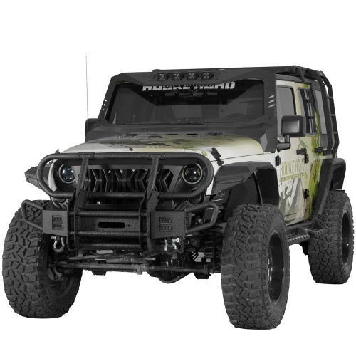 Rock Crawler Stubby Front Bumper w/Grille Guard For 2007-2018 Jeep Wrangler JK - Ultralisk4x4