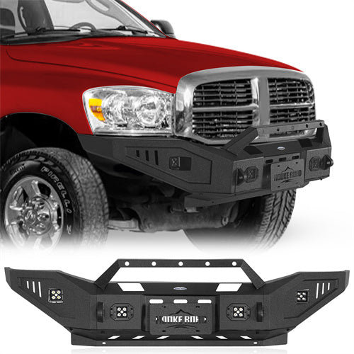 Front Bumper w/ Winch Plate & 4 LED Spotlights For 2006-2009 Ram 2500/3500 - Ultralisk4x4