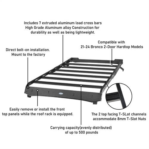 Aluminum Roof Rack 2021-2024 Ford Bronco 2-Door Hardtop - Ultralisk4x4-u8929s-11