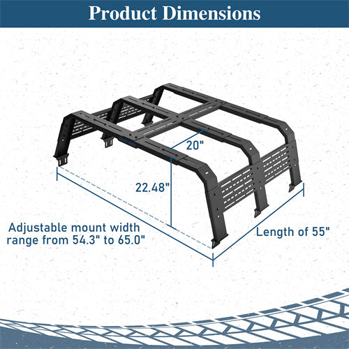 18.8" High Overland Bed Rack For 2007-2023 Toyota Tundra / 2005-2023 Tacoma(6' Bed) / 2009-2023 Ford F-150 & Raptor / 2009-2023 Ram 1500 - Ultralisk4x4