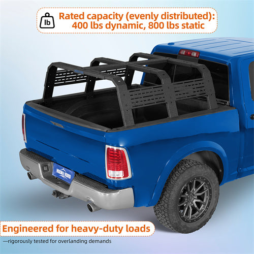 18.8" High Overland Bed Rack For 2007-2023 Toyota Tundra / 2005-2023 Tacoma(6' Bed) / 2009-2023 Ford F-150 & Raptor / 2009-2023 Ram 1500 - Ultralisk4x4