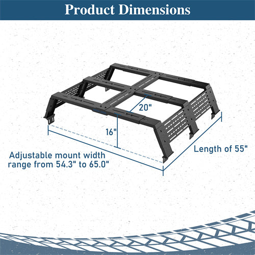 12.2" High Overland Bed Rack For 2007-2023 Toyota Tundra / 2005-2023 Tacoma(6' Bed) / 2009-2023 Ford F-150 & Raptor / 2009-2003 Ram 1500 - Ultralisk4x4