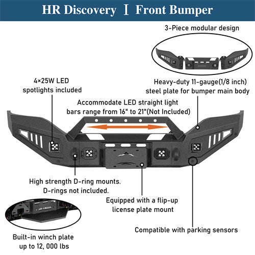 Full-width Front Bumper w/ LED Spotlights For 2016-2018 GMC Sierra 1500 - Ultralisk4x4