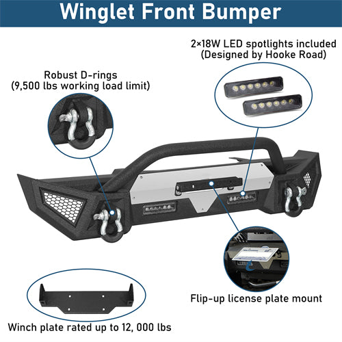 Winglet Stubby Front Bumper For 2018-2026 Jeep Wrangler JL & Gladiator JT - Ultralisk4x4