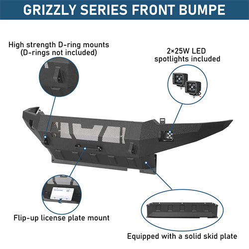 Grizzly Series Full-Width Front Bumper w/ LED Lights For 2012-2015 Toyota Tacoma - Ultralisk4x4