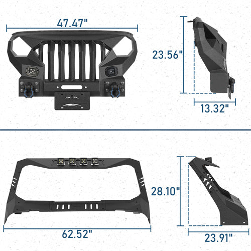Mad Max Front Bumper w/Wings & Windshield Frame Cover(18-26 Jeep Wrangler JL & Gladiator JT(Excluding Wrangler 4xe, Rubicon 392, JT Mojave)) - Ultralisk 4x4