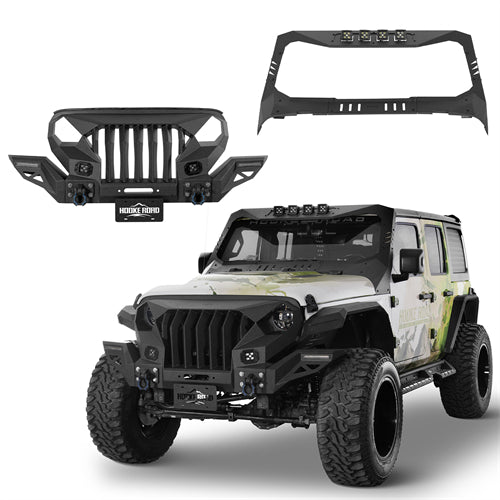 Mad Max Front Bumper w/Wings & Windshield Frame Cover(18-25 Jeep Wrangler JL & Gladiator JT(Excluding Wrangler 4xe, Rubicon 392, JT Mojave)) - Ultralisk 4x4