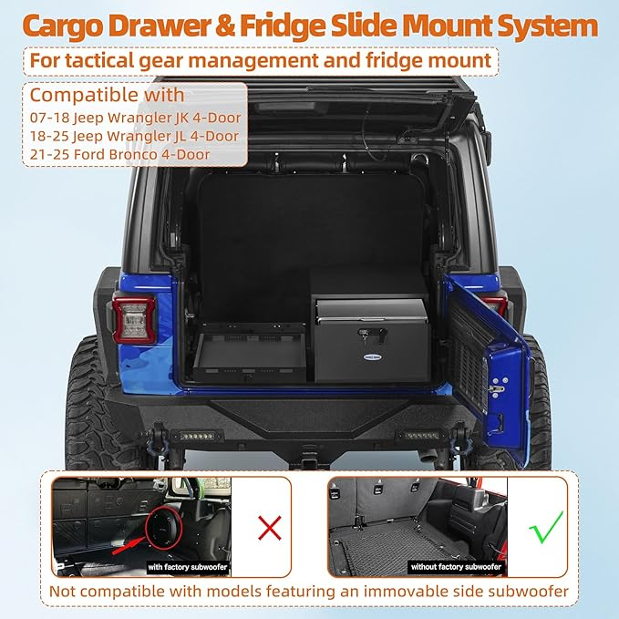 Cargo Drawer & Fridge Slide Mount System For 2015-2025 Jeep Wrangler JK & JL 4-Door & 2021-2025 Ford Bronco 4-Door - Ultralisk4x4