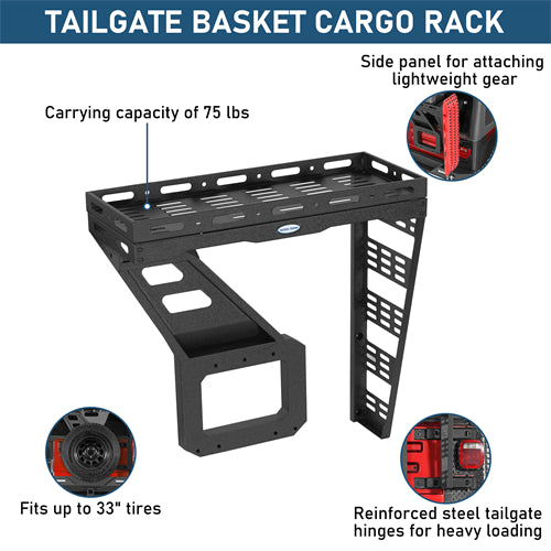 Tailgate Basket Rear Cargo Rack System For 1997-2006 Jeep Wrangler TJ - Ultralisk4x4