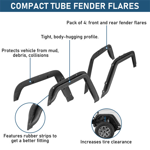 Front & Rear Fender Flare Delete Kit For 2007-2018 Jeep Wrangler JK - Ultralisk4x4