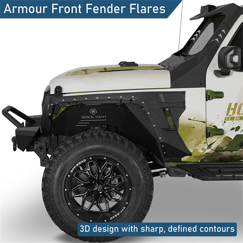 Armour Front Fender Flares w/ LED Turn Signal Lights For 2018-2025 Jeep Wrangler JL / Gladiator JT - Ultralisk4x4