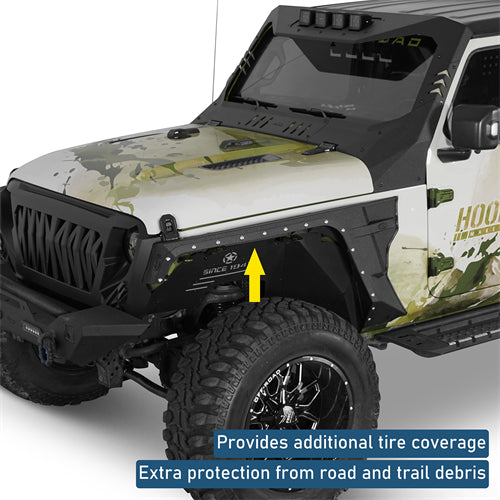 Armour Front Fender Flares w/ LED Turn Signal Lights For 2018-2025 Jeep Wrangler JL / Gladiator JT - Ultralisk4x4