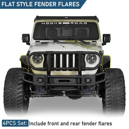 Aftermarket Flat Style Front & Rear Fender Flares For 2020-2025 Jeep Gladiator JT - Ultralisk4x4