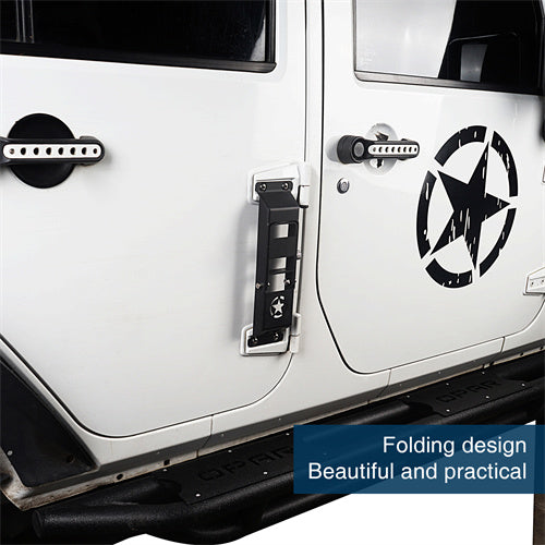 Star Matte Black Metal Folding Door Hinge Steps For 2007-2018 Jeep Wrangler JK - Ultralisk4x4