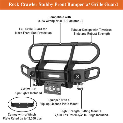 Rock Crawler Front Bumper For 2018-2024 Jeep Wrangler JL & 2020-2024 Gladiator JT - Ultralisk4x4 - u3081s - 12
