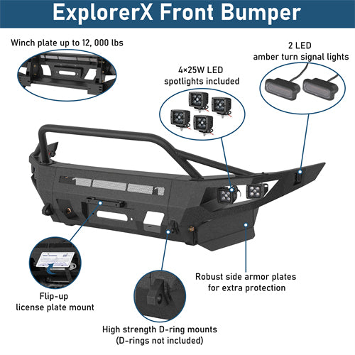 ExplorerX Full Width Front Bumper For 2003-2009 Toyota 4Runner - Ultralisk4x4