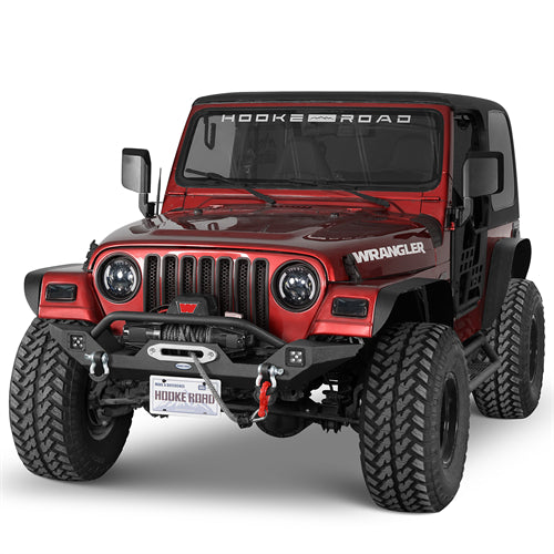 Aftermarket Front Bumper w/ Winch Plate & LED Spotlights For 1997-2006 Jeep Wrangler TJ - Ultralisk4x4