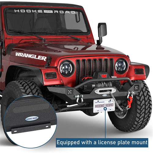 Aftermarket Front Bumper w/ Winch Plate & LED Spotlights For 1997-2006 Jeep Wrangler TJ - Ultralisk4x4