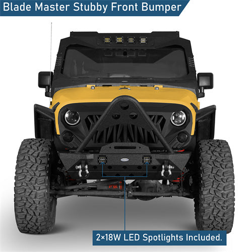 Stubby Front Bumper w/Stinger & Winch Plate Mount w/LED Spotlight(07-18 Jeep Wrangler JK) - Ultralisk 4x4