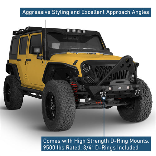 Stubby Front Bumper w/Stinger & Winch Plate Mount w/LED Spotlight(07-18 Jeep Wrangler JK) - Ultralisk 4x4