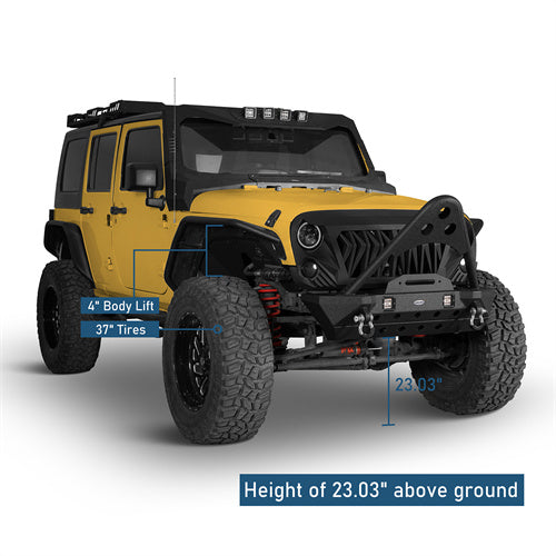 Stubby Front Bumper w/Stinger & Winch Plate Mount w/LED Spotlight(07-18 Jeep Wrangler JK) - Ultralisk 4x4