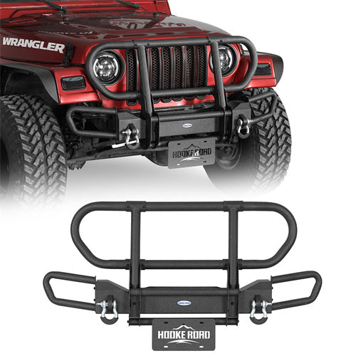 Rock Crawler Front Bumper w/ Grille Guard Brush Guard For 1987-2006 Jeep Wrangler YJ TJ - Ultralisk4x4-u1068-1