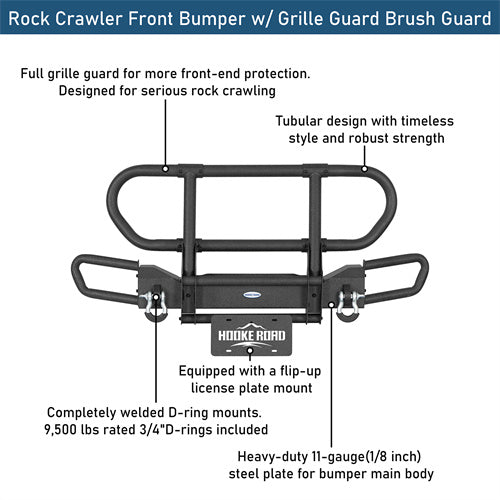 Rock Crawler Front Bumper w/ Grille Guard Brush Guard For 1987-2006 Jeep Wrangler YJ TJ - Ultralisk4x4-u1068-10