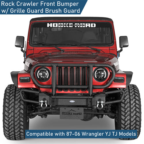 Rock Crawler Front Bumper w/ Grille Guard Brush Guard For 1987-2006 Jeep Wrangler YJ TJ - Ultralisk4x4-u1068-4