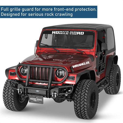 Rock Crawler Front Bumper w/ Grille Guard Brush Guard For 1987-2006 Jeep Wrangler YJ TJ - Ultralisk4x4-u1068-6