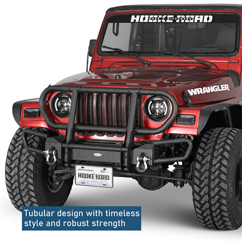Rock Crawler Front Bumper w/ Grille Guard Brush Guard For 1987-2006 Jeep Wrangler YJ TJ - Ultralisk4x4-u1068-7