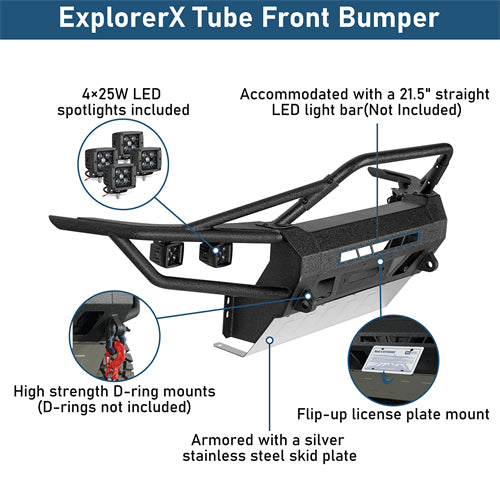 ExplorerX Tube Front Bumper w/ LED Lights For 2005-2011 Toyota Tacoma - Ultralisk4x4