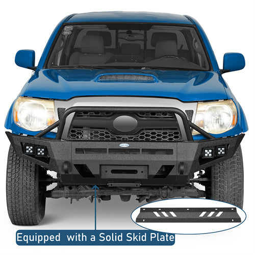 Earthshaker Front Bumper w/ Winch Plate & 4 LED Spot Lights For 2005-2011 Toyota Tacoma - Ultralisk4x4