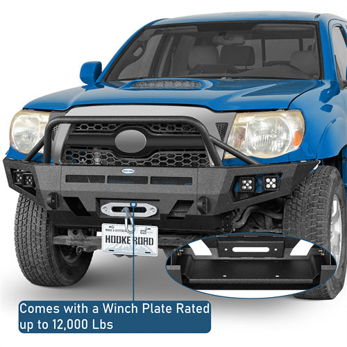 Earthshaker Front Bumper w/ Winch Plate & 4 LED Spot Lights For 2005-2011 Toyota Tacoma - Ultralisk4x4
