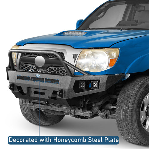 Earthshaker Front Bumper w/ Winch Plate & 4 LED Spot Lights For 2005-2011 Toyota Tacoma - Ultralisk4x4