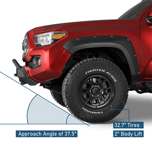 Blink Stubby Front Bumper w/ LED Spotlight Bar For 2016-2023 Toyota Tacoma - Ultralisk4x4
