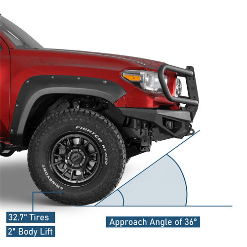 Road Trip Front Bumper w/ Grille Guard For 2016-2023 Toyota Tacoma - Ultralisk4x4-u4232-11