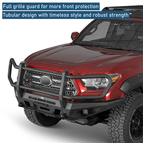 Road Trip Front Bumper w/ Grille Guard For 2016-2023 Toyota Tacoma - Ultralisk4x4-u4232-5