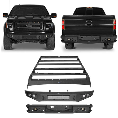 Front Bumper & Rear Bumper & Roof Rack Luggage Carrier for 2009-2014 Ford F-150 SuperCrew, Excluding Raptor ultralisk4x4 ULB.8205+8201+8203 1