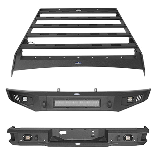 Front Bumper & Rear Bumper & Roof Rack Luggage Carrier for 2009-2014 Ford F-150 SuperCrew, Excluding Raptor ultralisk4x4 ULB.8205+8201+8203 2