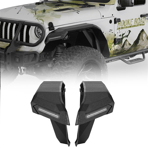Front Fender Flares w/ LED Turn Signal Lights For 2018-2025 Jeep Wrangler JL & Gladiator JT - ultralisk4x4