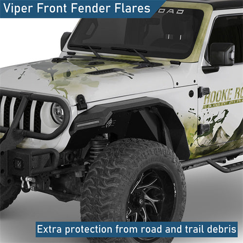 Front Fender Flares w/ LED Turn Signal Lights For 2018-2025 Jeep Wrangler JL & Gladiator JT - ultralisk4x4
