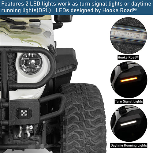 Front Fender Flares w/ LED Turn Signal Lights For 2018-2025 Jeep Wrangler JL & Gladiator JT - ultralisk4x4