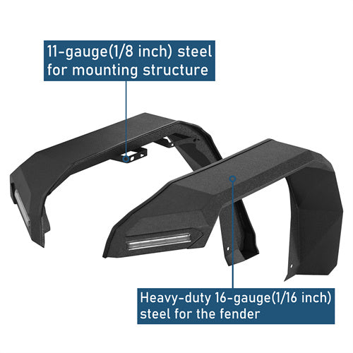 Front Fender Flares w/ LED Turn Signal Lights For 2018-2025 Jeep Wrangler JL & Gladiator JT - ultralisk4x4