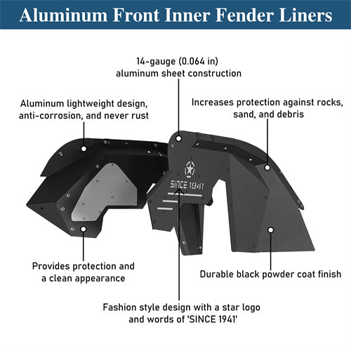 Aluminum Front Inner Fender Liners For 2007-2018 Jeep Wrangler JK - Ultralisk4x4