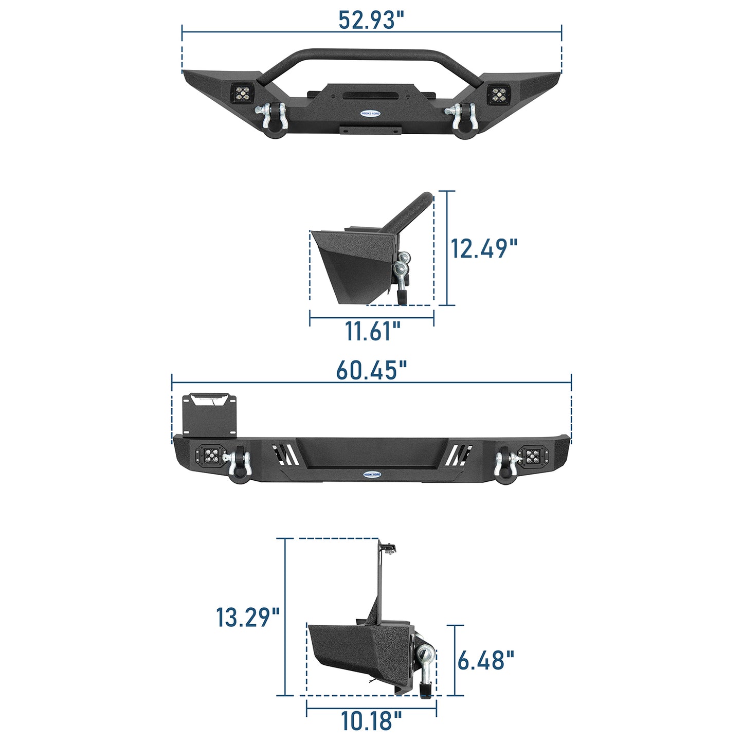 Aftermarket Front & Rear Bumper w/ LED Lights For 1976-1986 Jeep CJ-5 CJ-7 CJ-8 Scrambler - Ultralisk4x4