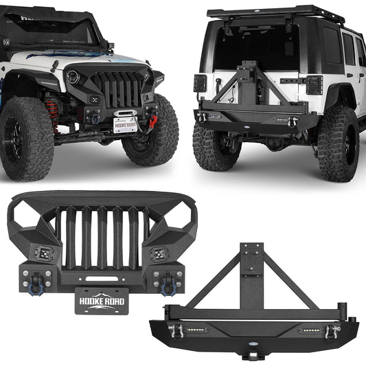 Front Bumper & Rear Bumper w/2Inch Hitch Receiver(07-18 Jeep Wrangler JK) - ultralisk4x4