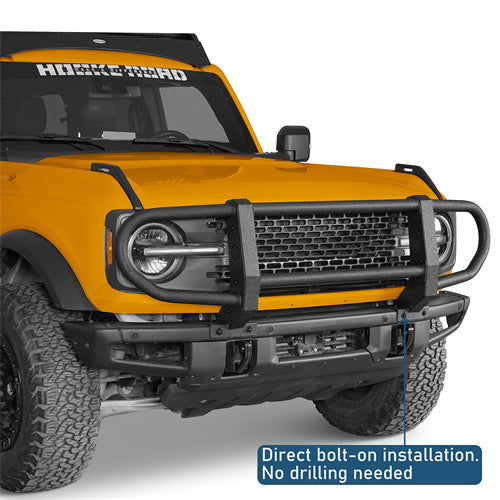 Full Grille Guard Front Brush Guard w/ Steel Modular Bumper For 2021-2025 Ford Bronco - Ultralisk4x4-u8932-7
