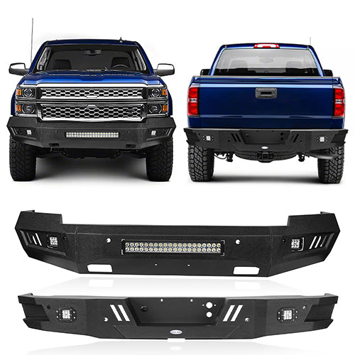 Full Width Front Bumper & Rear Bumper w/Lights for 2014-2015 Chevy Silverado 1500 - ultralisk4x4 ULB.9022+9025 1